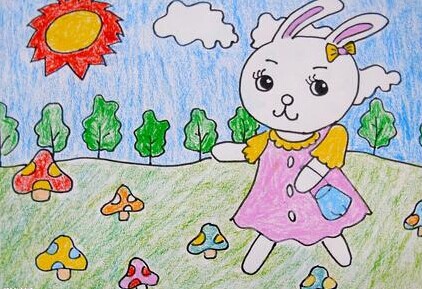 小白兔画太阳